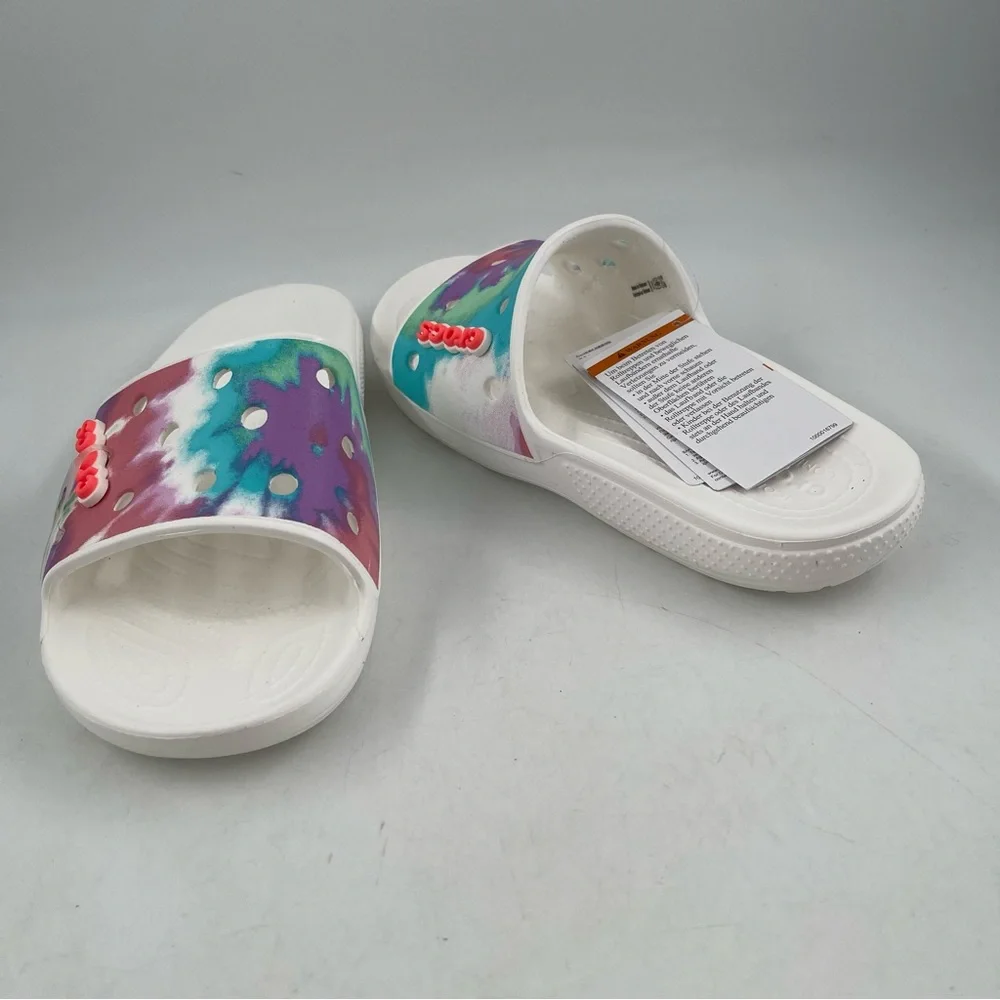NWT👞Crocs Unisex Classic II Tie Dye Graphic White Slide - Size Men-7 | Women-9
